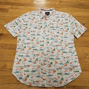 Flamingo Beach White Short Sleeve Button Up Shirt Mens XL